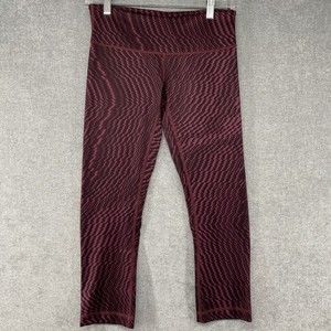 LULULEMON Wunder Under Crop III Leggings Zig Zag Shifted Burgundy Black Size 6